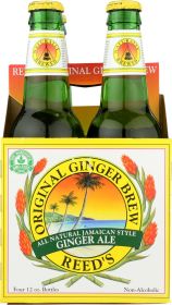 REED'S INC: Original Ginger Brew Jamaican Style Ginger Ale Pack of 4 (12 oz each), 48 oz