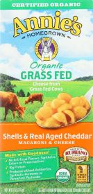 Annie's Homegrown Organic Grass Fed Shells and Real Aged Cheddar Macaroni and Cheese, 6 Oz