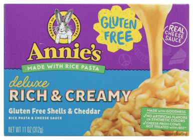 ANNIE'S HOMEGROWN: Creamy Deluxe Macaroni Dinner Rice Pasta & Extra Cheesy Cheddar Sauce Gluten Free, 11 oz