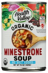 HEALTH VALLEY: Organic Minestrone Soup No Salt Added, 15 Oz