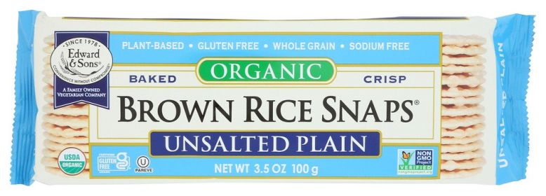 EDWARD & SONS: Organic Baked Brown Rice Snaps Unsalted Plain, 3.5 oz