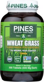 PINES WHEAT GRASS: Organic Wheat Grass 500 mg, 500 Tablets