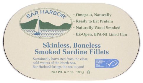 BAR HARBOR: Boneless Skinless Smoked Sardine Fillets, 6 oz