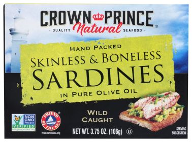 CROWN PRINCE: Skinless & Boneless Sardines in Olive Oil, 3.75 oz