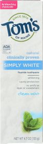 TOM'S OF MAINE: Simply White Fluoride Toothpaste Clean Mint, 4.7 oz