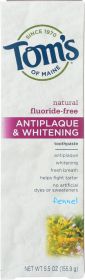 TOMS OF MAINE: Natural Antiplaque & Whitening Toothpaste Flouride-Free Fennel, 5.5 Oz