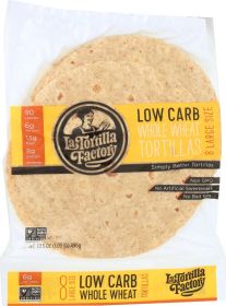 LA TORTILLA: Factory Whole Wheat Low Carb Tortillas Large, 17.5 oz