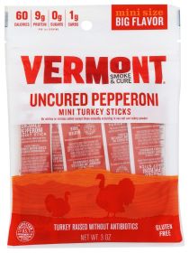 VERMONT SMOKE: Minis Uncured Pepperoni Turkey Sticks, 3 oz