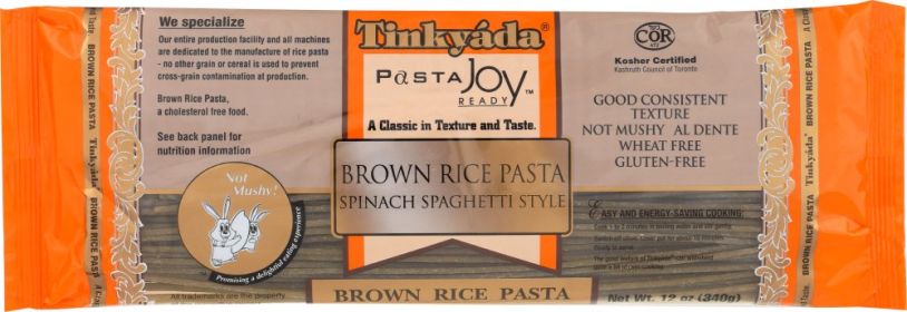 TINKYADA: Brown Rice Pasta Spinach Spaghetti, 12 oz