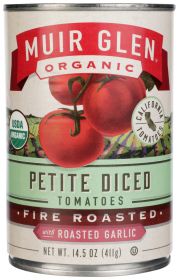 MUIR GLEN: Organic Fire Roasted Diced Tomatoes With Garlic, 14.5 oz