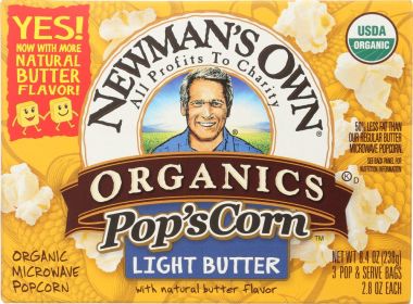 NEWMAN'S OWN: Organic Pop's Corn Organic Microwave Popcorn Light Butter, 8.4 oz