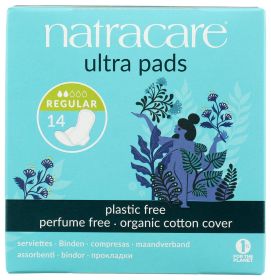 NATRACARE: Organic and Natural Ultra Pads Regular with Wings Cotton Cover, 14 Pads