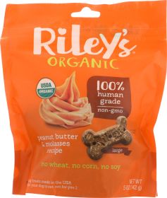 RILEYS ORGANICS: Large Bone Peanut Butter and Molasses Dog Treat, 5 oz