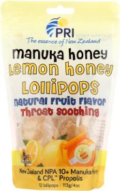 PRI: Lollipops Lemon & Honey Throat Soothing 12 Counts, 4 oz