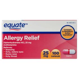 Equate Allergy Relief Capsules;  25 mg;  100 Count