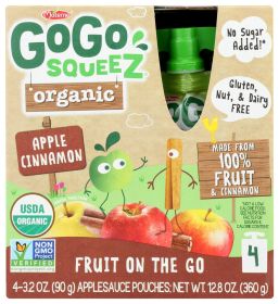 GOGO SQUEEZ: Organic Apple Cinnamon 4pk, 12.8 oz