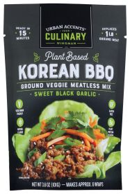 URBAN ACCENTS: Sweet Black Garlic Plant Based Korean Bbq Ground Veggie Meatless Mix, 3.6 oz